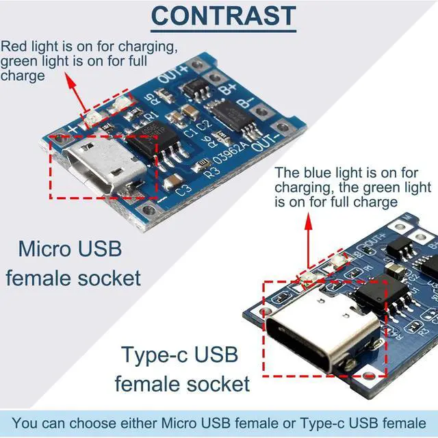 Alt view image 4 of 7 - Vszerda 10PCS 1A High Current 18650 Lithium Battery Charging Board 5V Type-C USB Interface Input Charge Module with Double Protection