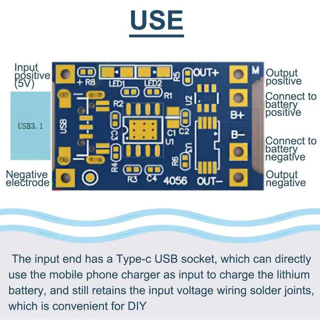 Alt view image 6 of 7 - Vszerda 10PCS 1A High Current 18650 Lithium Battery Charging Board 5V Type-C USB Interface Input Charge Module with Double Protection