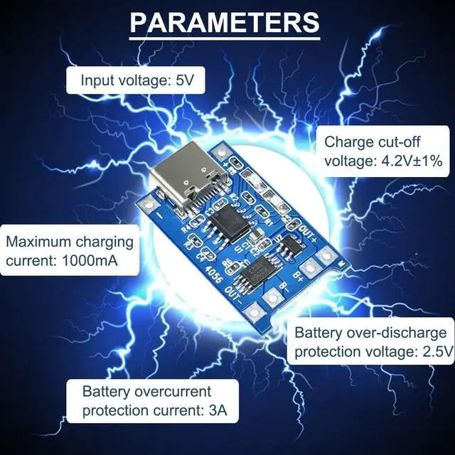 Alt view image 5 of 7 - Vszerda 10PCS 1A High Current 18650 Lithium Battery Charging Board 5V Type-C USB Interface Input Charge Module with Double Protection