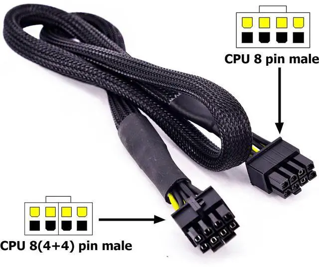 Alt view image 4 of 4 - Vszerda CPU 8 Pin Male to CPU 8(4+4) Pin Male EPS-12V Motherboard Power Adapter Cable for E.VGA Modular Power Supply (NOT PCI-e - NOT GPU VGA Cable) 32 inches