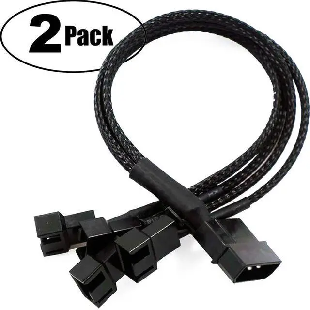 Alt view image 2 of 4 - Vszerda 4 Pin Molex to 4 x 3/4-Pin 12V PC Case Fan Adapter Cable Splitter Braided Sleeved (2 Pack)