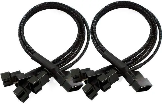 Main image of Vszerda 4 Pin Molex to 4 x 3/4-Pin 12V PC Case Fan Adapter Cable Splitter Braided Sleeved (2 Pack)