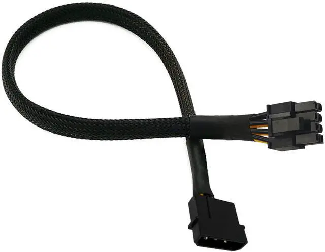 Main image of Vszerda Molex IDE 4 Pin Male to PCIe 8(6+2) Pin Male Converter Adapter Power Cable 18 AWG Braided Sleeved 20 inches