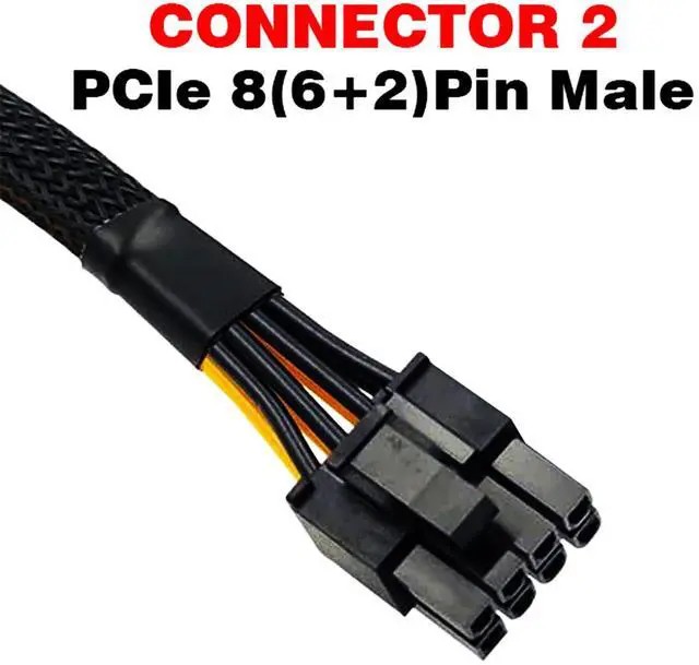 Alt view image 3 of 5 - Vszerda Molex IDE 4 Pin Male to PCIe 8(6+2) Pin Male Converter Adapter Power Cable 18 AWG Braided Sleeved 20 inches