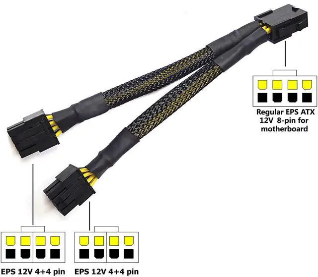 Alt view image 2 of 4 - Vszerda CPU 8 Pin Splitter ATX CPU 8 Pin Female to Dual 8(4+4) Pin Male EPS 12V for Motherboard Power Adapter Cable Sleeved EPS Y-Splitter 9 inches (Not GPU PCIe Splitter)