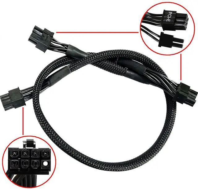 Alt view image 2 of 6 - Vszerda 18 AWG ATX 8 Pin Male to Dual PCIe 8(6+2) Pin Male Power Adapter Sleeved Cable for C.orsair  Modular Power Supply 24+9 Inches