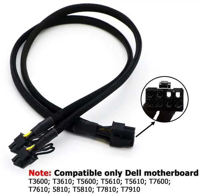 Alt view image 2 of 4 - Vszerda 8 Pin Male to Dual 8(6+2) Pin Male PCIe Sleeved PCI Express Power Adapter Splitter Cable for D.ell Only T3600 T3610 T5600 T5610 T5610 T7600 T7610 5810 T5810 T7810 T7910 (17 inches)