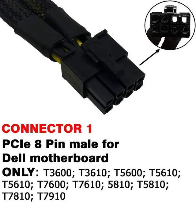 Alt view image 3 of 4 - Vszerda 8 Pin Male to Dual 8(6+2) Pin Male PCIe Sleeved PCI Express Power Adapter Splitter Cable for D.ell Only T3600 T3610 T5600 T5610 T5610 T7600 T7610 5810 T5810 T7810 T7910 (17 inches)