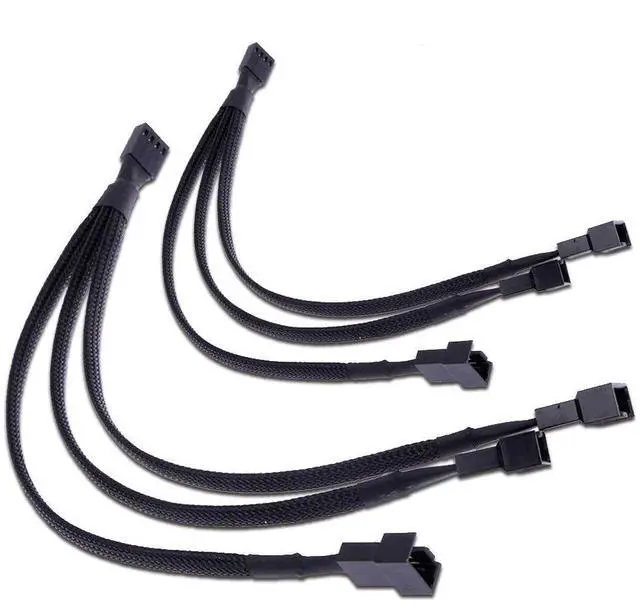 Main image of Vszerda PWM Fan Splitter Adapter Cable Sleeved Braided Y Splitter Computer PC 4 Pin Fan Extension Power Cable 1 to 3 Converter 10 inches (2 Pack)