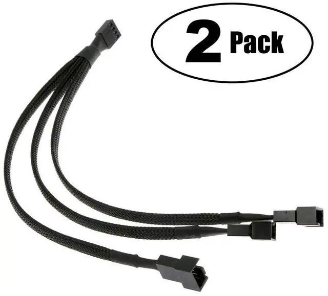 Alt view image 2 of 4 - Vszerda PWM Fan Splitter Adapter Cable Sleeved Braided Y Splitter Computer PC 4 Pin Fan Extension Power Cable 1 to 3 Converter 10 inches (2 Pack)