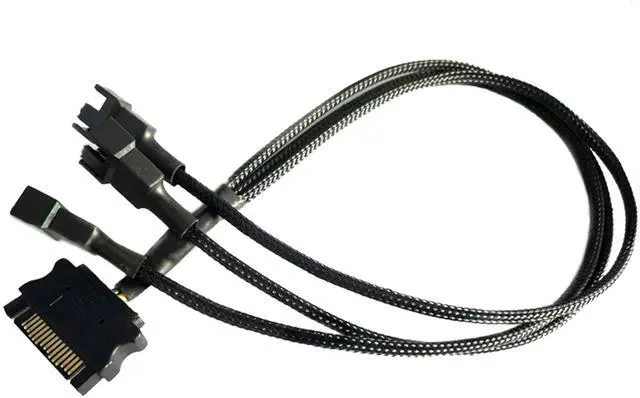 Main image of Vszerda SATA to 3 Fan Splitter Adapter Cable 3 Way Sleeved Braided Y Splitter Computer case PC 3/4 pin Fan Extension Power Cable SATA to 3 Fan Converter 16 inches