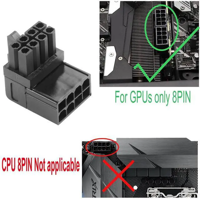 Alt view image 4 of 5 - Vszerda ATX 8-pin Female to 8-pin Male 90-Degree Angle Connector Type A, Desktop PC GPU Graphics Card Power Connector Upward Conversion (Pack of 2)