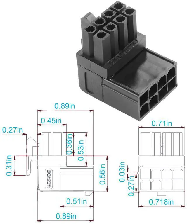 Alt view image 5 of 5 - Vszerda ATX 8-pin Female to 8-pin Male 90-Degree Angle Connector Type A, Desktop PC GPU Graphics Card Power Connector Upward Conversion (Pack of 2)