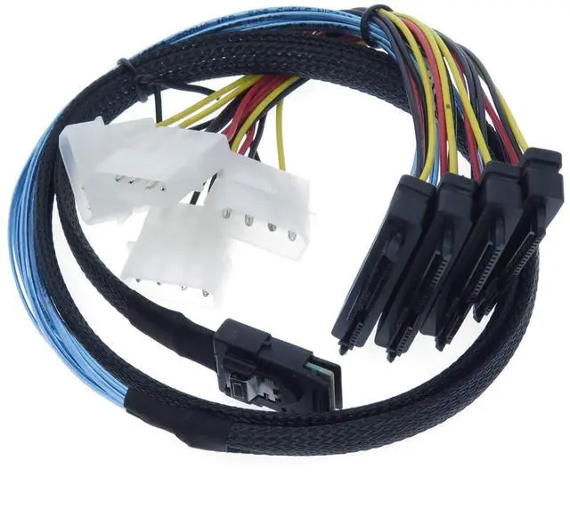 Main image of Vszerda Mini SAS to SAS Cable Internal Breakout Cable SFF-8087 to SFF-8482 with 4X Molex Power Connectors for Raid Controller to Hard Drive 3.3FT