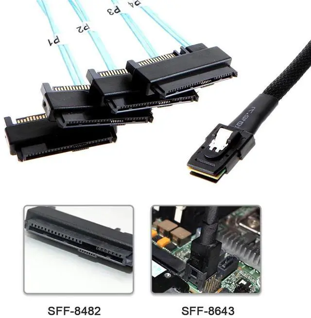 Alt view image 4 of 7 - Vszerda Internal Mini SAS 4X SFF-8087 36Pin Host to SAS Hard Disk SFF-8482 29Pin Target Fanout Cable with IDE Power 100cm