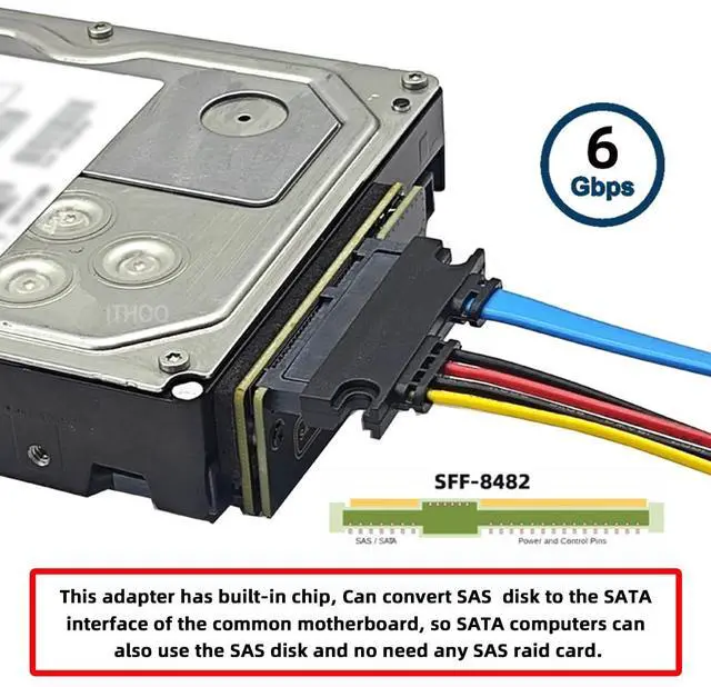 Alt view image 5 of 7 - Vszerda SFF-8482 SAS 29Pin to 7+15 22Pin SATA Hard Disk Drive Raid Adapter with SAS Controller Chipset and Power Port