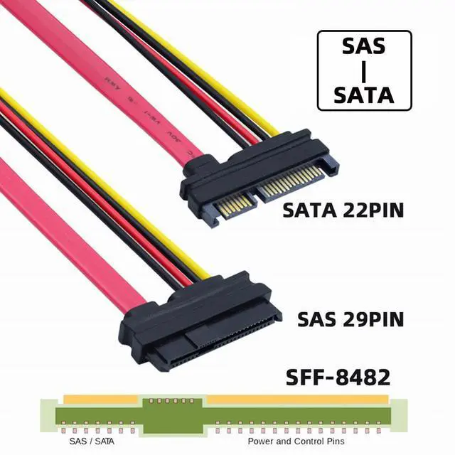 Alt view image 6 of 7 - Vszerda SAS Cable SFF-8482 SAS 29 Pin to SATA 22Pin Hard Disk Drive Raid Extension Cable with 22 Pin SATA Power Port