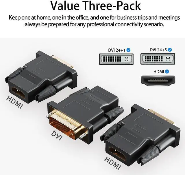 Alt view image 4 of 7 - Vszerda DVI to HDMI Adapter, 3-Pack Bi-Directional DVI(24+1) Male to HDMI Female with Gold-Plated CordSupport 1080P for Computer, Monitor, Projector, TV, PS3/4/5 Nintendo Switch
