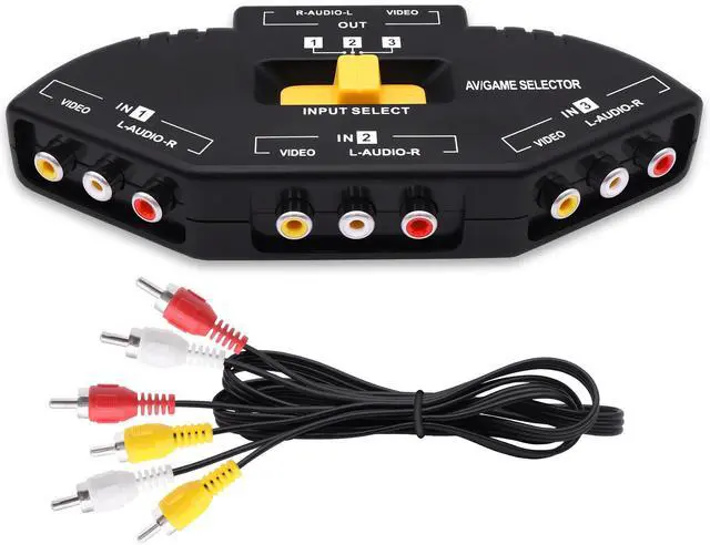 Main image of Vszerda RCA AV Audio Video Switcher Splitter 3 Way Audio Video AV RCA Switch Game Selector Box Splitter 3 in 1 Out Composite Converter Switcher with AV Cable for Xbox DVD PS3 HDTV