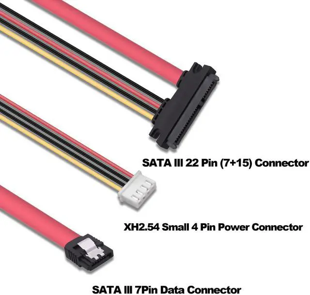 Alt view image 3 of 7 - Vszerda 22Pin SATA Data Power Cable 2 in 1 SATA 7+15 to 7 Pin Data with XH2.5 4Pin Power Combo Extension Cable for Hard Disk Optical Drive PC Modding -50cm/1.64ft-2pcs