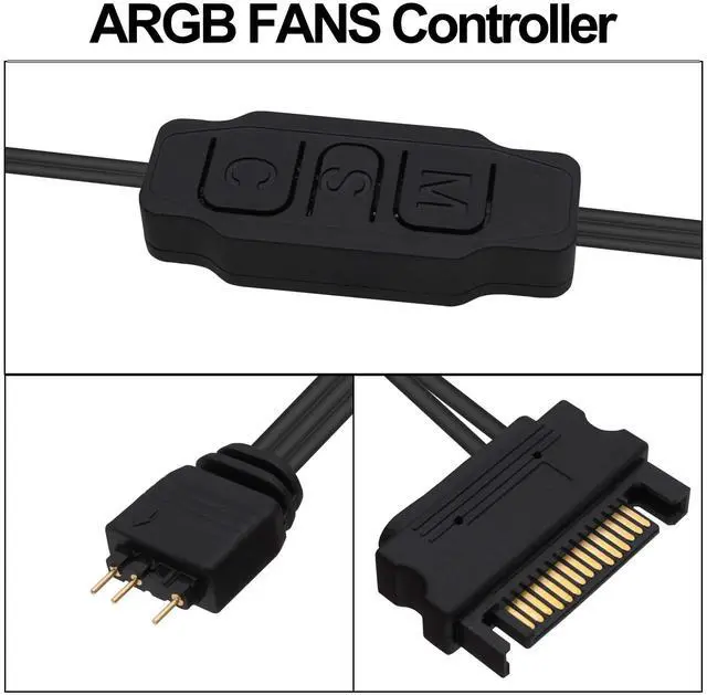 Alt view image 2 of 7 - Vszerda 5V 3PIN ARGB Controller RGB PC Fan Lighting Controller Adapter Cable with SATA Power Supply for Computer Fans Light Strips Lighting Boards Cooler 70cm-2pcs
