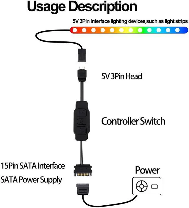 Alt view image 5 of 7 - Vszerda 5V 3PIN ARGB Controller RGB PC Fan Lighting Controller Adapter Cable with SATA Power Supply for Computer Fans Light Strips Lighting Boards Cooler 70cm-2pcs