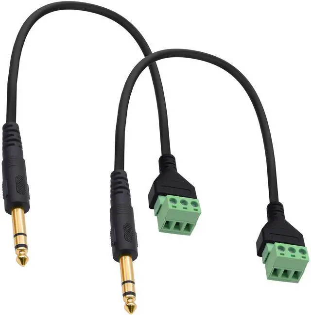 Main image of Vszerda 6.35mm TRS Screw Terminal Block Cable 6.35mm 1/4" Stereo Male to 3Pin Screw Terminal Block Solderless Adapter Cable Mic Replacement Repair Plug Cord -35cm -2Pcs