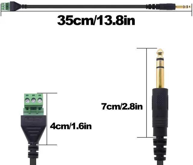 Alt view image 3 of 7 - Vszerda 6.35mm TRS Screw Terminal Block Cable 6.35mm 1/4" Stereo Male to 3Pin Screw Terminal Block Solderless Adapter Cable Mic Replacement Repair Plug Cord -35cm -2Pcs
