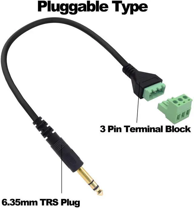 Alt view image 4 of 7 - Vszerda 6.35mm TRS Screw Terminal Block Cable 6.35mm 1/4" Stereo Male to 3Pin Screw Terminal Block Solderless Adapter Cable Mic Replacement Repair Plug Cord -35cm -2Pcs