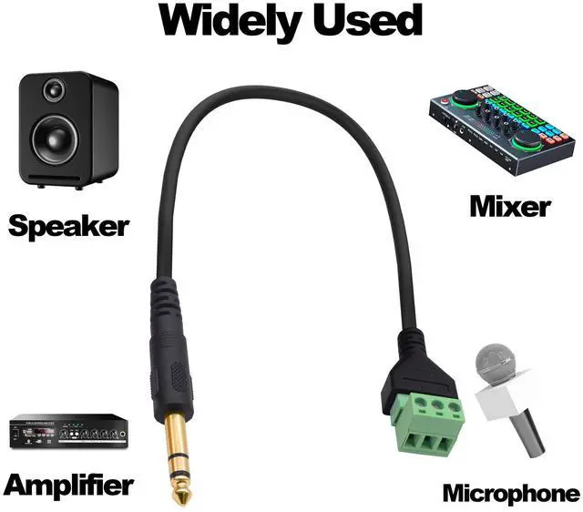 Alt view image 5 of 7 - Vszerda 6.35mm TRS Screw Terminal Block Cable 6.35mm 1/4" Stereo Male to 3Pin Screw Terminal Block Solderless Adapter Cable Mic Replacement Repair Plug Cord -35cm -2Pcs