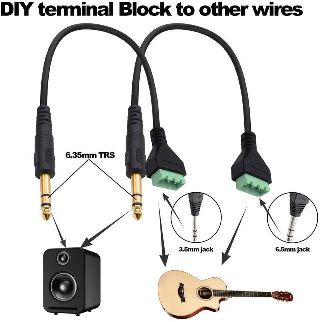 Alt view image 6 of 7 - Vszerda 6.35mm TRS Screw Terminal Block Cable 6.35mm 1/4" Stereo Male to 3Pin Screw Terminal Block Solderless Adapter Cable Mic Replacement Repair Plug Cord -35cm -2Pcs