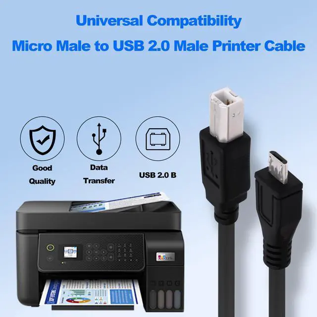 Alt view image 3 of 7 - Vszerda Micro USB Printer Cable Micro USB 5pin Male to Standard USB Type B Male OTG Data Charge Cable for Phone Tablet Printer Electronic Midi Piano -1.5M -2pcs