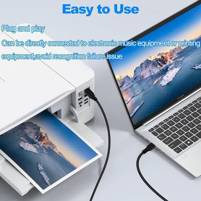 Alt view image 7 of 7 - Vszerda Micro USB Printer Cable Micro USB 5pin Male to Standard USB Type B Male OTG Data Charge Cable for Phone Tablet Printer Electronic Midi Piano -1.5M -2pcs