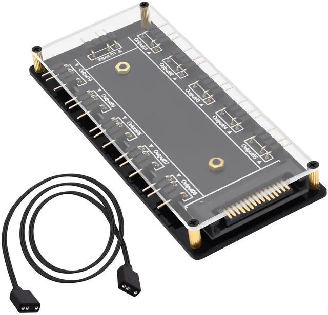 Main image of Vszerda 5V 3PIN ARGB Hub 1 to 10 Way RGB LED Fan Splitter Hub Controller with SATA Power Supply Extended Motherboard ARGB Interface