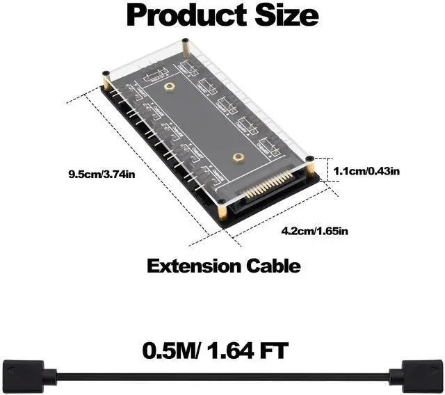 Alt view image 2 of 7 - Vszerda 5V 3PIN ARGB Hub 1 to 10 Way RGB LED Fan Splitter Hub Controller with SATA Power Supply Extended Motherboard ARGB Interface