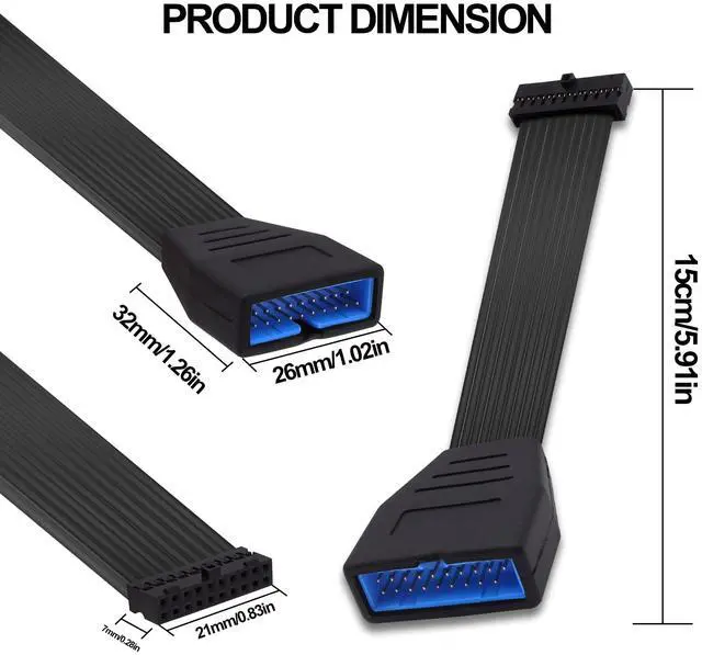 Alt view image 7 of 7 - Vszerda USB 3.0 Header Extension Cable Motherboard 19/20 Pin Male to Female Internal Extension Cable USB 3.0 19Pin 20 Pin Extender Adapter for Solving Motherboards Blocked by Graphics Card -15cm