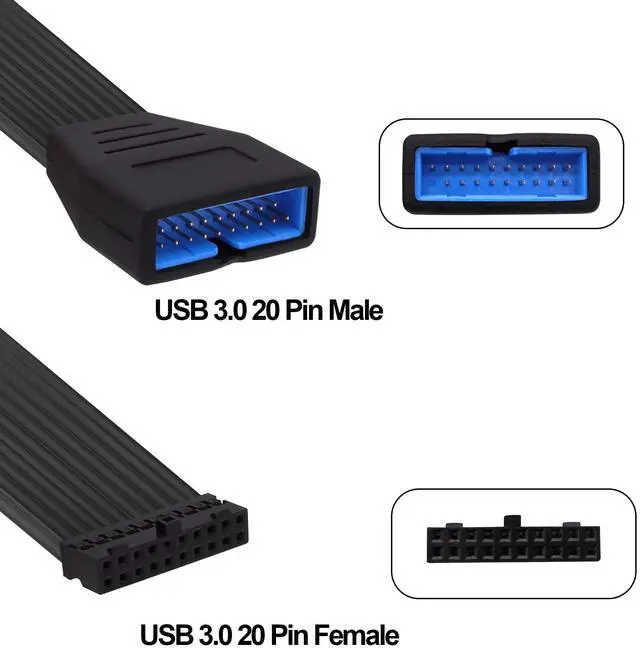 Alt view image 2 of 7 - Vszerda USB 3.0 Header Extension Cable Motherboard 19/20 Pin Male to Female Internal Extension Cable USB 3.0 19Pin 20 Pin Extender Adapter for Solving Motherboards Blocked by Graphics Card -15cm