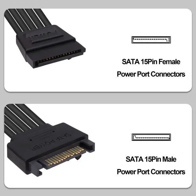 Alt view image 4 of 7 - Vszerda SATA Power Y Splitter Cable 15 Pin SATA Male to Dual Female Power Splitter Y Extension Cable 15 Pin Hard Drive HDD SSD Supply Cord Adapter -20cm /2pcs