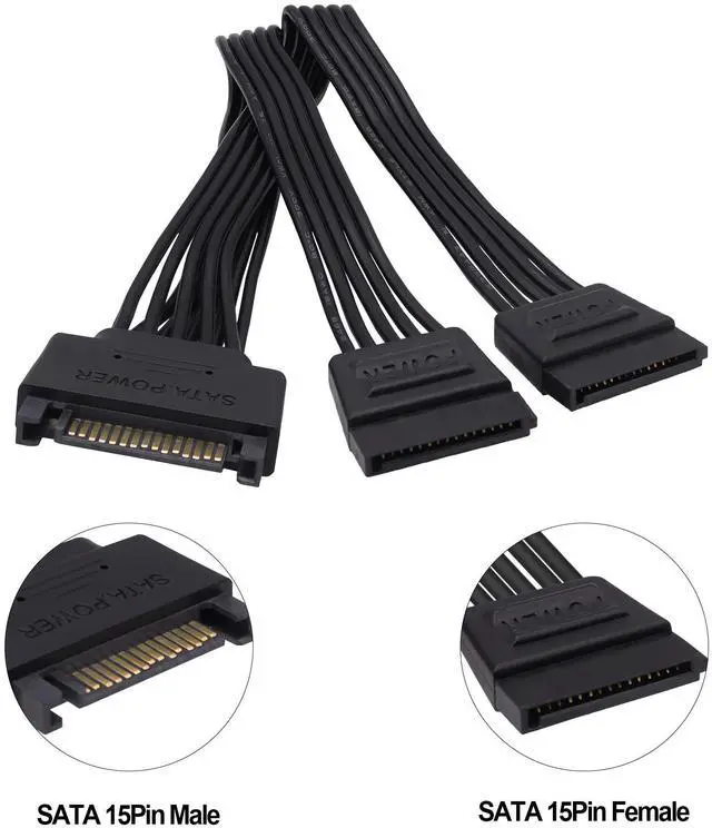 Alt view image 3 of 7 - Vszerda SATA Power Y Splitter Cable 15 Pin SATA Male to Dual Female Power Splitter Y Extension Cable 15 Pin Hard Drive HDD SSD Supply Cord Adapter -20cm /2pcs