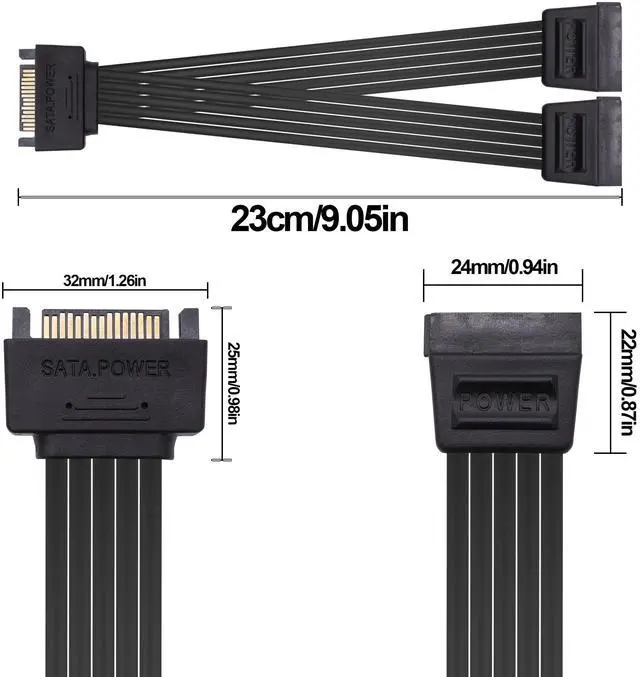 Alt view image 7 of 7 - Vszerda SATA Power Y Splitter Cable 15 Pin SATA Male to Dual Female Power Splitter Y Extension Cable 15 Pin Hard Drive HDD SSD Supply Cord Adapter -20cm /2pcs