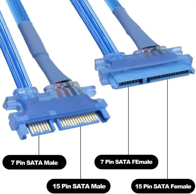 Alt view image 4 of 7 - Vszerda 22Pin SATA Power Extension Cable SATA 3.0 22 Pin 7+15 Pin Male to Female Data Power Combo Extension Cable for SSD,HDD,PCI Cards and Other Equipment -50cm -2pcs