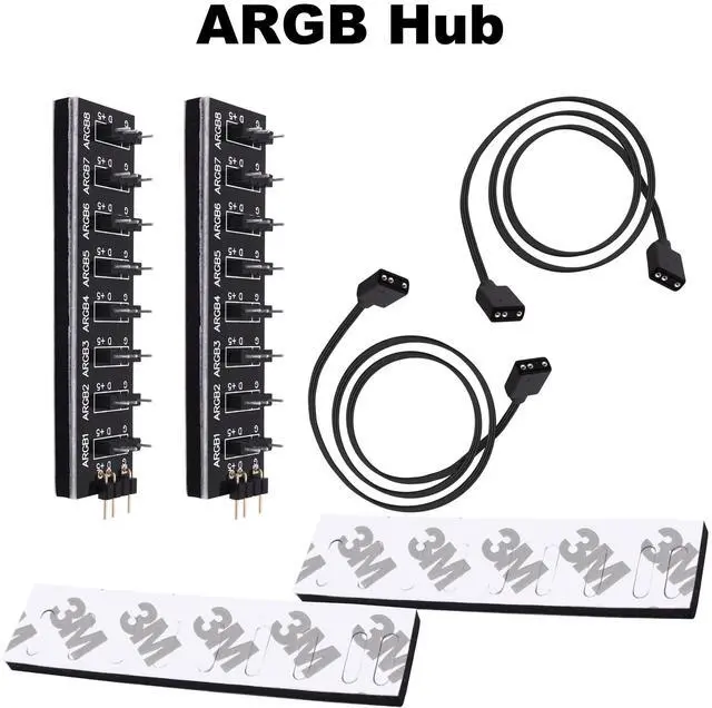 Alt view image 2 of 7 - Vszerda 5V 3PIN ARGB Splitter Hub 1 to 8 Way RGB Fans Hub Controller with Extension Cord for Expansion Motherboard ARGB Interface Sync Fans Lights-2Pcs-35CM