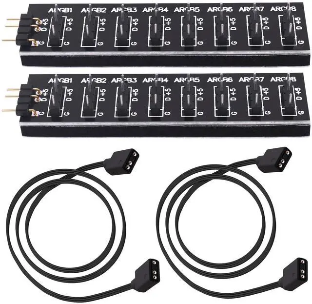Main image of Vszerda 5V 3PIN ARGB Splitter Hub 1 to 8 Way RGB Fans Hub Controller with Extension Cord for Expansion Motherboard ARGB Interface Sync Fans Lights-2Pcs-35CM