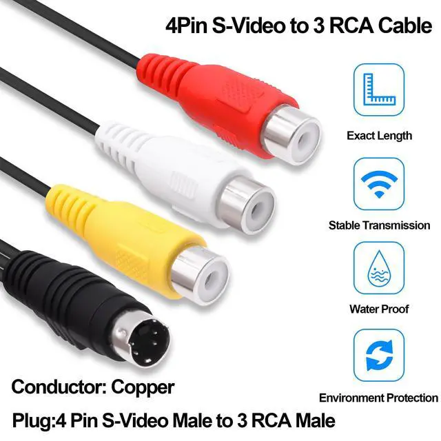 Alt view image 5 of 7 - Vszerda 4 Pin S-Video to 3 RCA AV Video Cable Mini Din 4 Pin SVideo Male to 3 RCA Female Transfer Converter Cable Double Shielding Red Yellow White Video Adapter Cord for TV PC Projector -25cm-2pcs