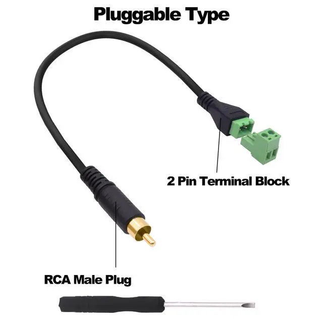 Alt view image 4 of 7 - Vszerda RCA Screw Terminal Block Solderless Connector Cable RCA Male to AV 2Pin Terminal Block Adapter Pluggable Audio Video Converter Extension Cord for Speaker Replacement Repair-30cm-2Pcs