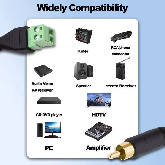 Alt view image 7 of 7 - Vszerda RCA Screw Terminal Block Solderless Connector Cable RCA Male to AV 2Pin Terminal Block Adapter Pluggable Audio Video Converter Extension Cord for Speaker Replacement Repair-30cm-2Pcs