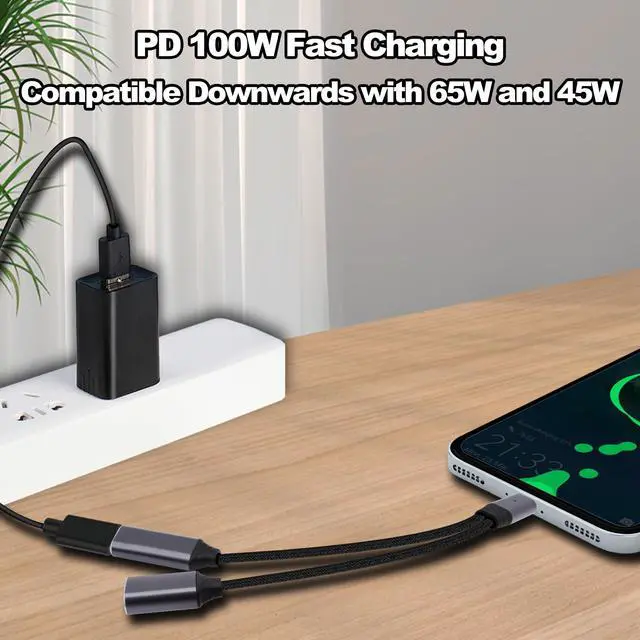 Alt view image 3 of 7 - Vszerda USB Type-C OTG Splitter Y Cable 2 in 1 Type-C to USB OTG Cable and 100W PD Fast Charging Adapter for Phone Laptop