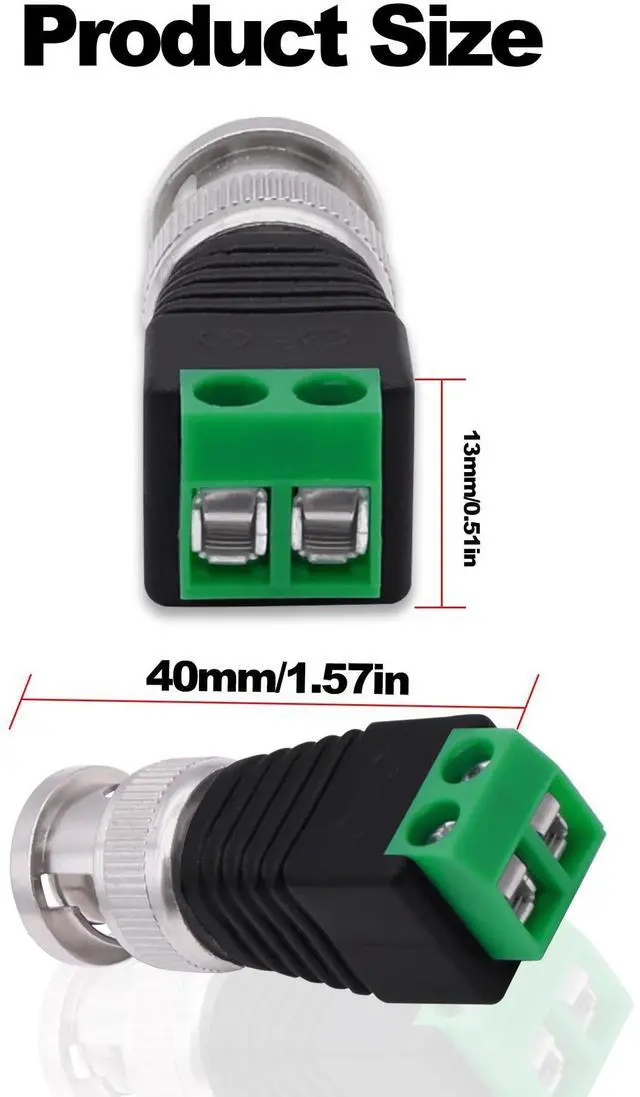 Alt view image 3 of 7 - Vszerda BNC Connector BNC Male to 2Pin Solderless Screw Terminal Block Adapter Video Balun Connector for CCTV Surveillance Camera DVR TV Video-5Pcs (Male)