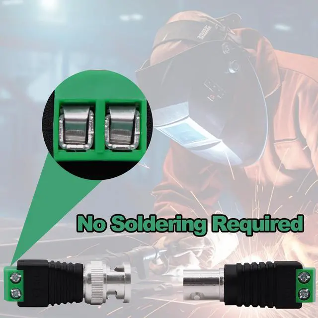 Alt view image 4 of 7 - Vszerda BNC Connector BNC Male to 2Pin Solderless Screw Terminal Block Adapter Video Balun Connector for CCTV Surveillance Camera DVR TV Video-5Pcs (Male)