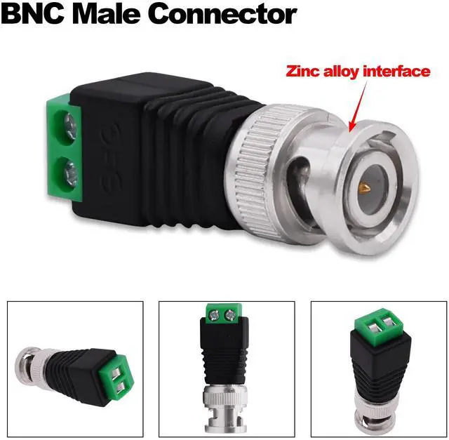 Alt view image 5 of 7 - Vszerda BNC Connector BNC Male to 2Pin Solderless Screw Terminal Block Adapter Video Balun Connector for CCTV Surveillance Camera DVR TV Video-5Pcs (Male)